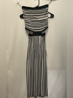 Mario Black & White Striped Cutout Maxi Dress